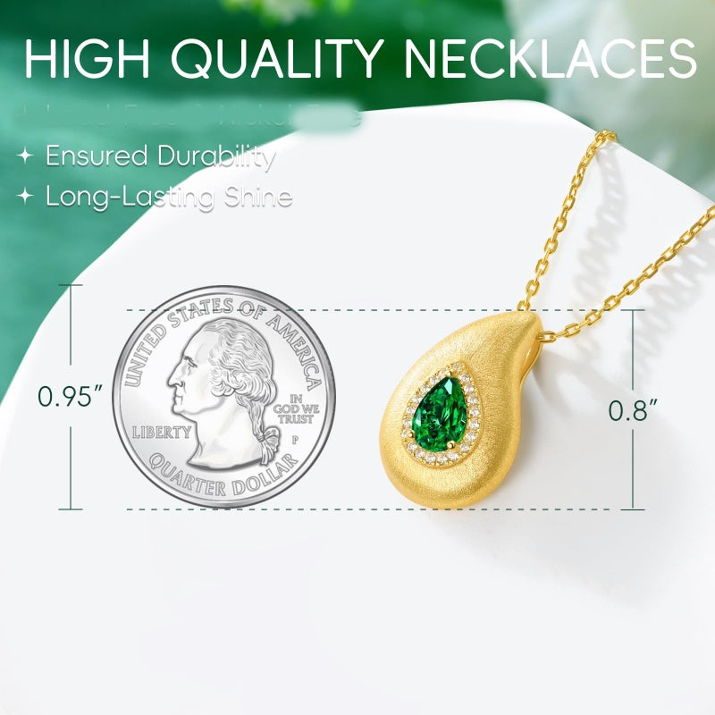 14K Gold Plated Lab-Grown Emerald Pendant Necklaces for Women