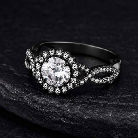 Sterling Silver 10K 14K 18K Gold Custom Engraved Moissanite Engagement Wedding Ring Halloween Gift