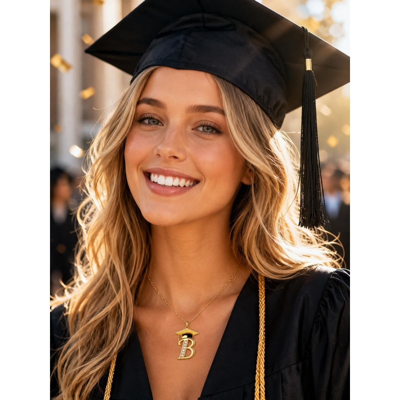 Initial  Graduation 14K Gold Plated Inspiring Grad Pendant Necklace Graduations Jewelry Gifts