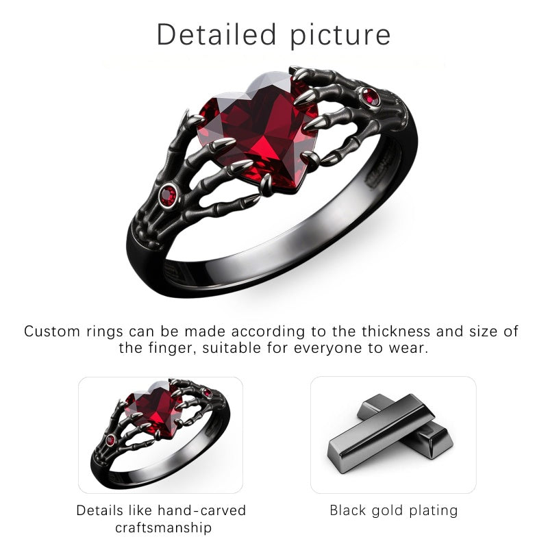 Sterling Silver 10K 14K 18K Gold 2-5CT Heart  Birthstone  Gothic Skeleton Halloween Skull Bat Ring