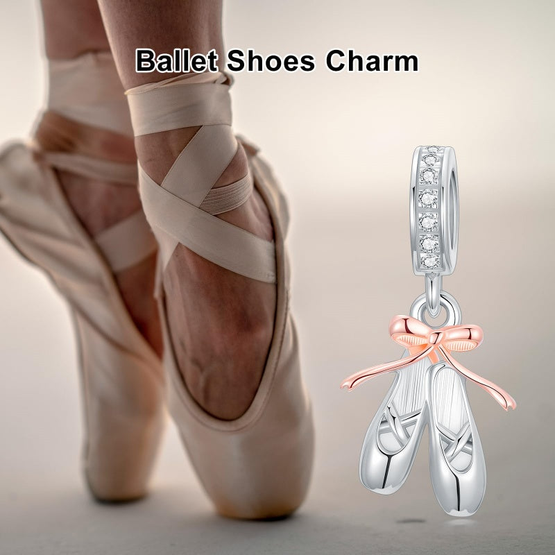 Sterling Silver Cubic Zirconia Ballet Shoe Charm  Beads for Bracelet Jewelry for Women