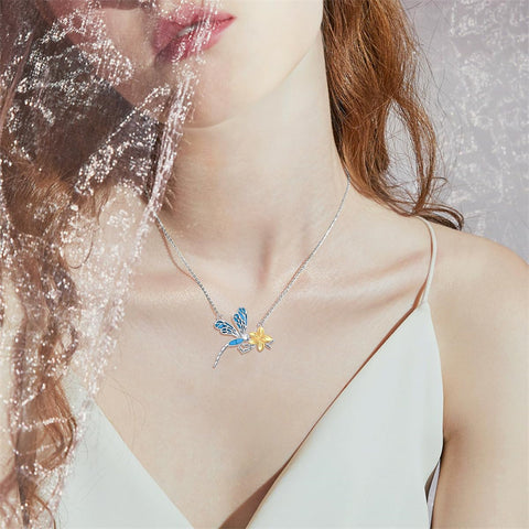 Sterling Silver Turquoise Dragonfly Pendant Necklace