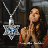 Sterling Silver Abalone Shell Star of David Urn Necklace for Ashes Engraved With Always in My Heart