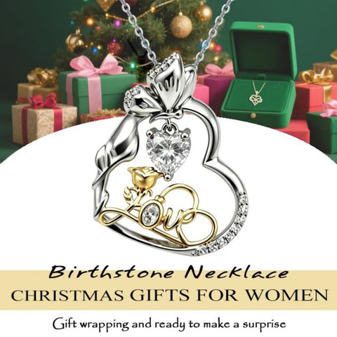 14K Gold Plated Birthstone Love Rose Pendant Necklace Anniversary Christmas Birthday Jewelry Gifts for Women