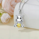 Sterling Silver Birthstone Hippo Pendant Necklace Birthday Christmas Gift