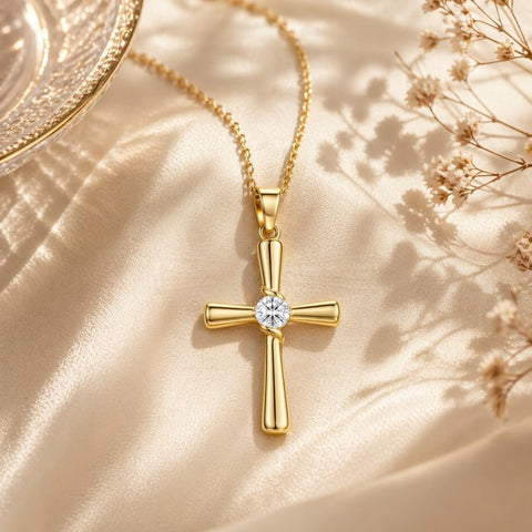 Minimalist Cross Pendant Necklace 14K Gold Plated for Women Faith Jewelry Religious Gifts