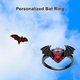 Sterling Silver Personalized Birthstone Punk Skull Bat Snake Ring Goth Jewelry for Halloween Birthday