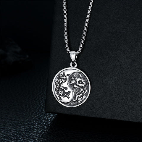 Sterling Silver Yin Yang Wolf Dragon Scorpion Tiger Wolf Phoenix Pendant Necklace