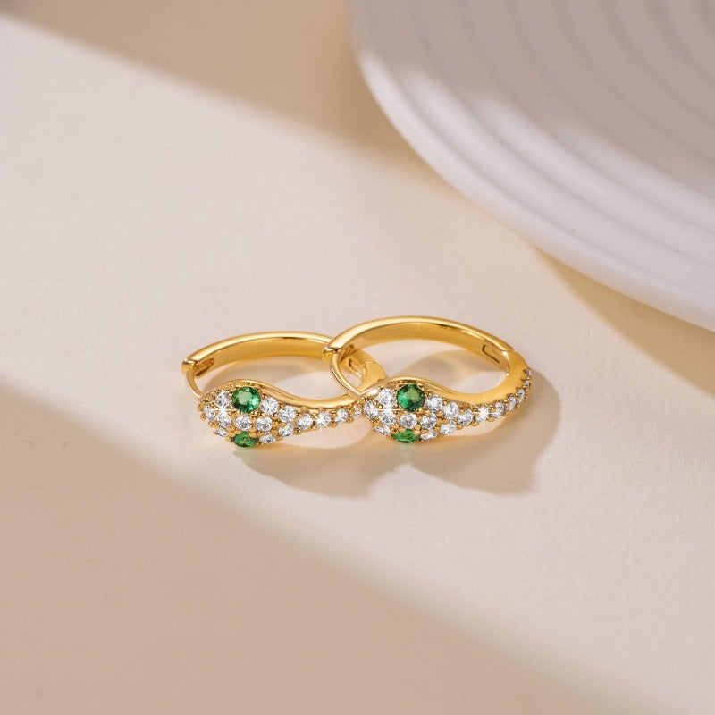 14K Gold Plated Cubic Zirconia Snakes Head Wrap Design Hoop Earrings for Women