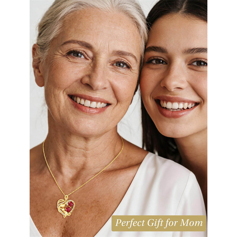 10K 14K 18K Gold Double Birthstone Heart Mother Son/Daughter Pendant Necklace for Mom