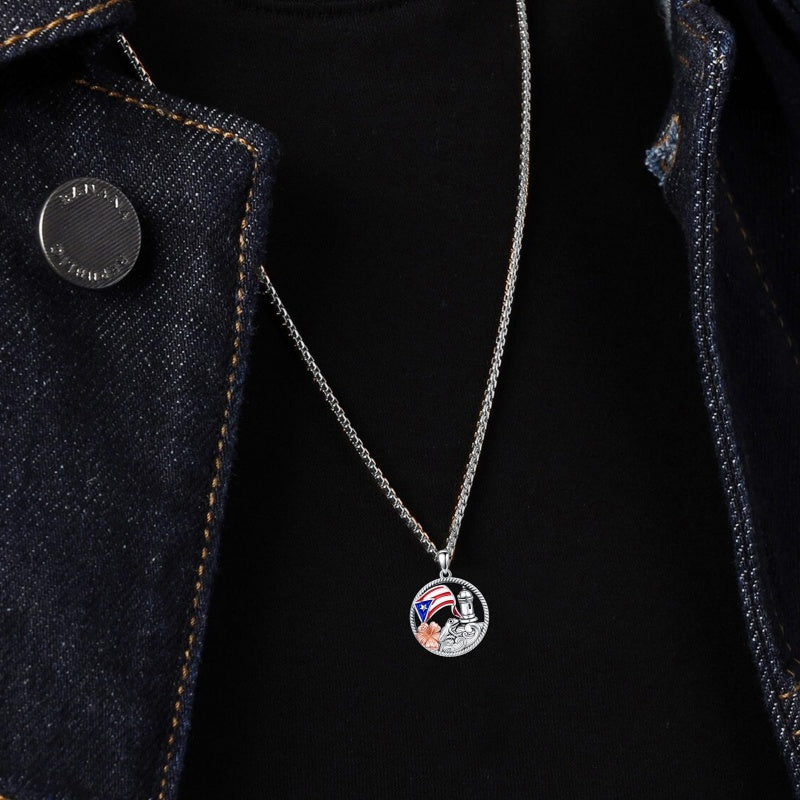 Sterling Silver Frog Flag Puerto Rico Pendant Necklace