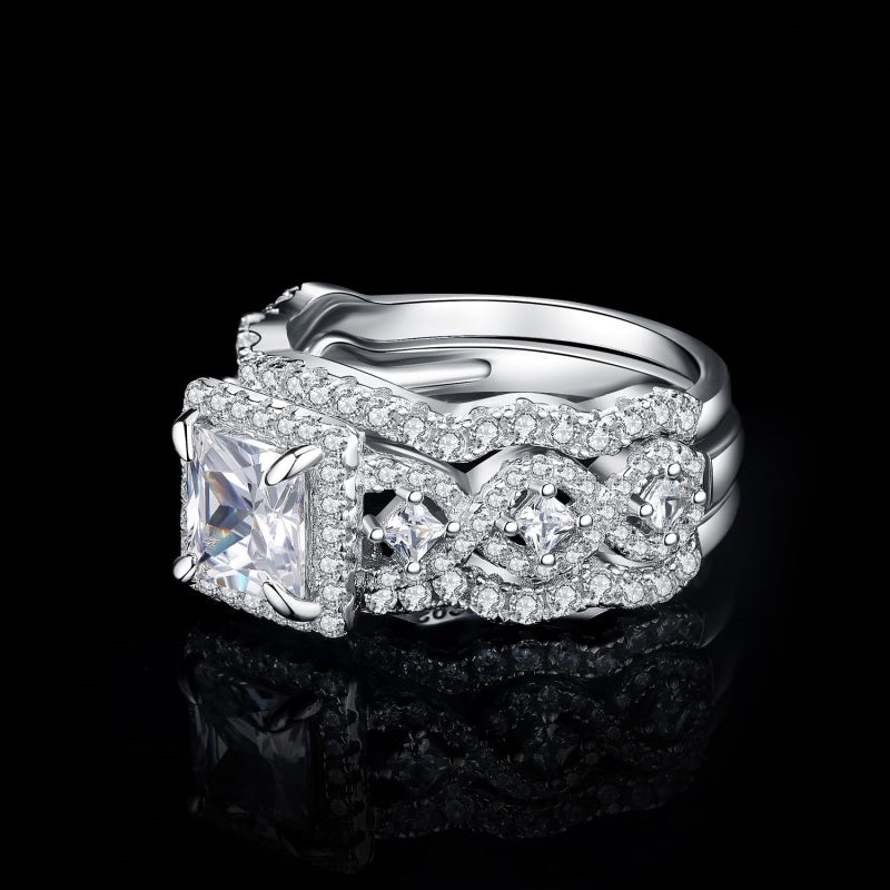 14K Gold Plated  1.5CT  Princess Cubic Zirconia Infinity Twist Engagement Rings  Anniversary Wedding Band Bridal Sets