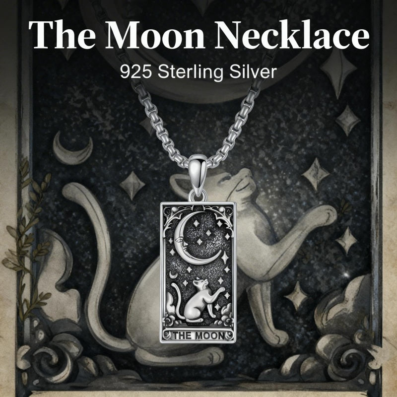 Sterling Silver Tarot Card Pendant  Necklace for Men Gothic Amulet Jewelry
