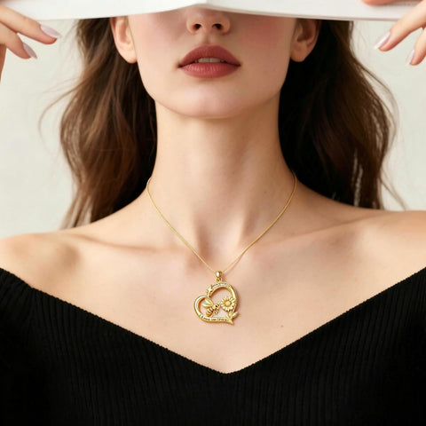 10K 14K 18K  Gold Cubic Zirconia Heart Shaped Bee Butterfly Dragonfly  Necklace Engraved with  I Love Your Forever