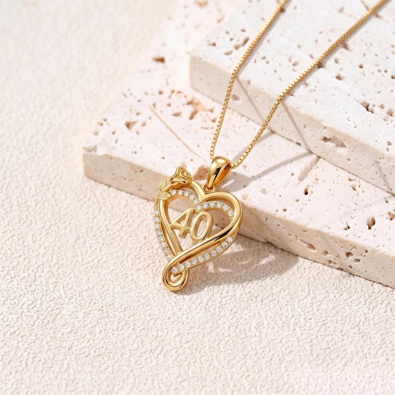 14K Gold  Plated Birthday Anniversary Rose Heart Pendant Necklace for Women