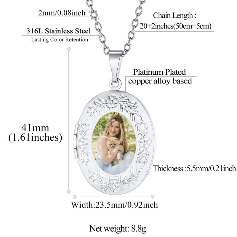 Copper Personalized  Photo Oval Olive Leaf Pendant Necklace