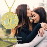 14k Gold Plated Sterling Silver Round Jade Tree of Life Necklace Good Fortune Jewelry for Women