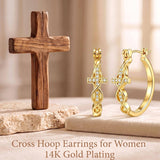 14K Gold Plated Cross Hoop Earrings  for Women Birthday Mothers Day Christmas Jewelry Gift