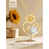 Sterling Sliver Birthstone Love Heart & Sunflower Pendant Necklace Engraved With You Are My Sunshine