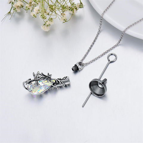 Sterling Silver Teardrop Crystal Butterfly Dragonfly Fox Hummingbird Phoenix Tree of Life Urn Necklaces for Ashes