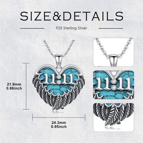 Sterling Silver Turquoise Angel Number 11:11 111 333 444 Pendant Necklace