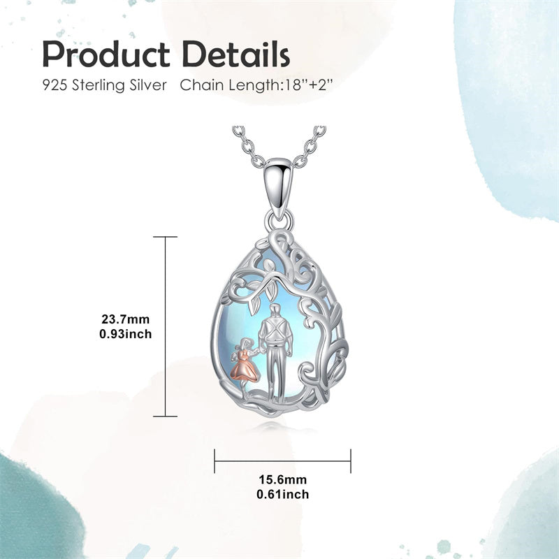 Sterling Silver Moonstone Teardrop Father Daughter Mother Daughter Pendant Necklace