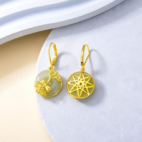 14K Gold Plated Natural Jade  Earrings for Women Good Fortune Jewelry Birthday Mother's Day Gifts