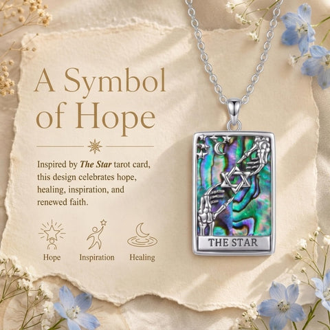 Sterling Silver Abalone Shell Tarot Card Pendant Necklace Gifts for Birthday Halloween Anniversary Valentine’s Day