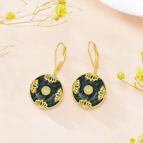 14K Gold Plated Natural Jade  Earrings for Women Good Fortune Jewelry Birthday Mother's Day Gifts