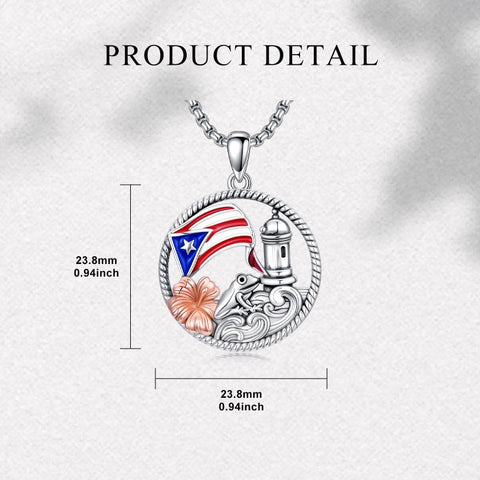 Sterling Silver Frog Flag Puerto Rico Pendant Necklace