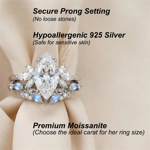 Sterling Silver 10K 14K 18K Gold 1CT-4CT Heart Round Teardrop Oval Moissanite Engagement Rings Set for Women