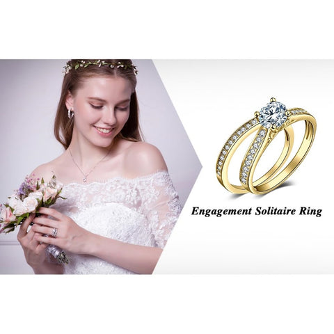 14K Gold Plated 1CT Cubic Zirconia  Wedding Eternity Band Engagement Ring Set for Women