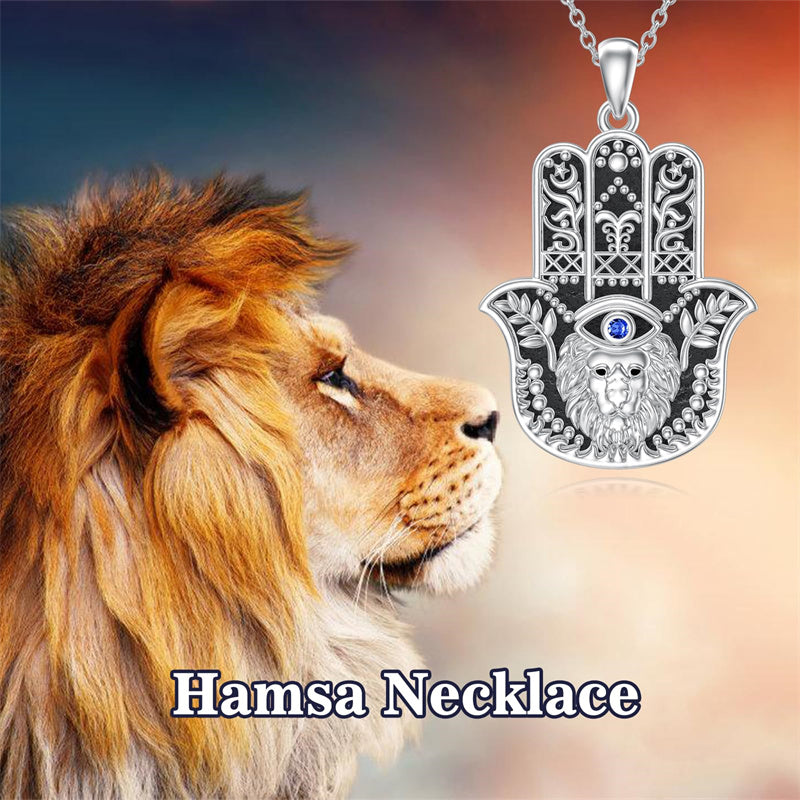 Sterling Silver Hamsa Hand Owl Egyptian Cat Lion Pendant Necklace