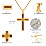 14K Gold Plated Wooden Cross Pendant Necklace Christian Catholic Jewelry Religious Gift
