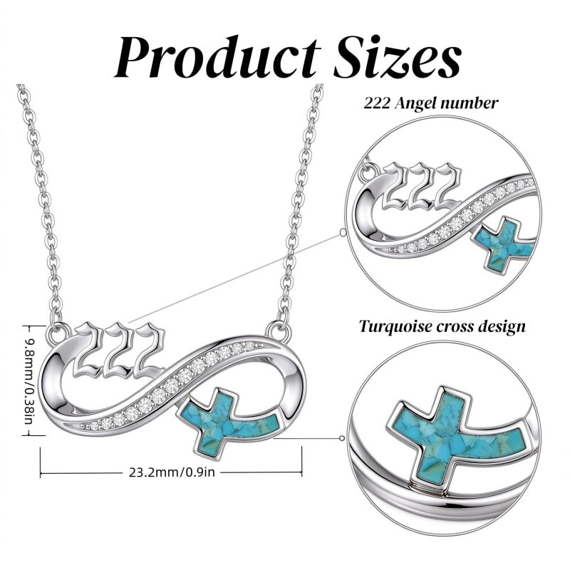 Sterling Silver Turquoise & Zirconia Infinity  111 222 333 444 777 Angel Number Pendant Necklace for Women