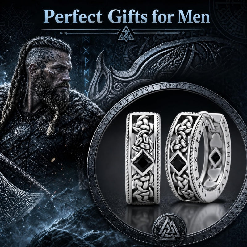 14K Gold Plated  Cubic Zircon Norse Viking Runes Hoop Earrings Viking Jewelry Gift for Men