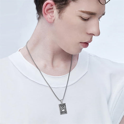 Sterling Silver Tarot Card 12 Zodiac Sign Pendant Necklace