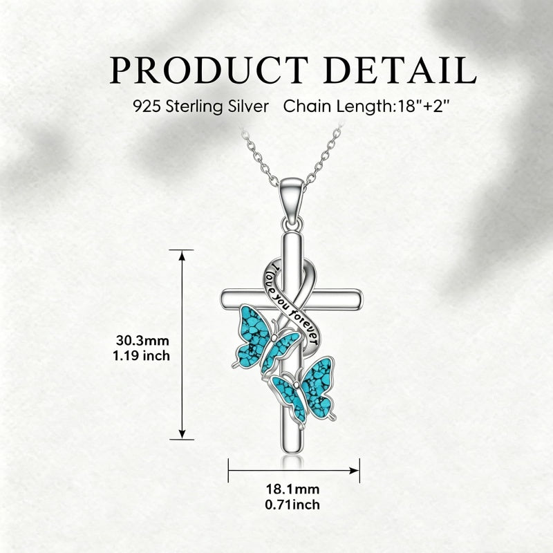 Sterling Silver  Hummingbird Blue Jay Dragonfly Butterfly Cross Necklace Engraved with I Love You Forever