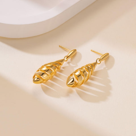 14K Gold Plated Spiraled Pinecone-Inspired Design Studs Earrings  for Women