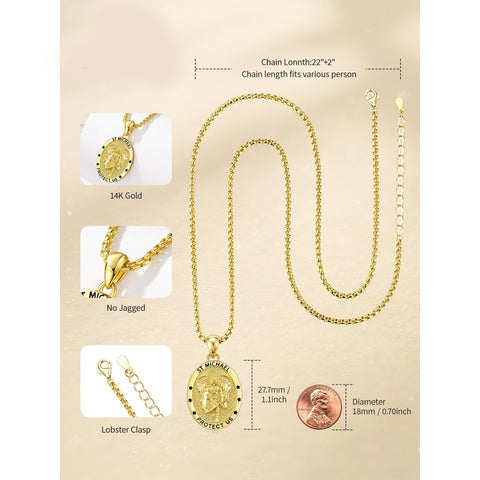 Patron Saint Medals Protection  14K Gold Plated Necklace for Men