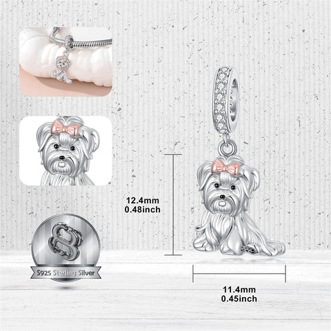 Sterling Silver Cubic Zirconia Yorkshire Boston Terrier Chihuahua Dachshund  Bead Charms