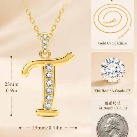 Cubic Zircon 14K Gold Plated Initial Letter A-Z Pendant Necklace