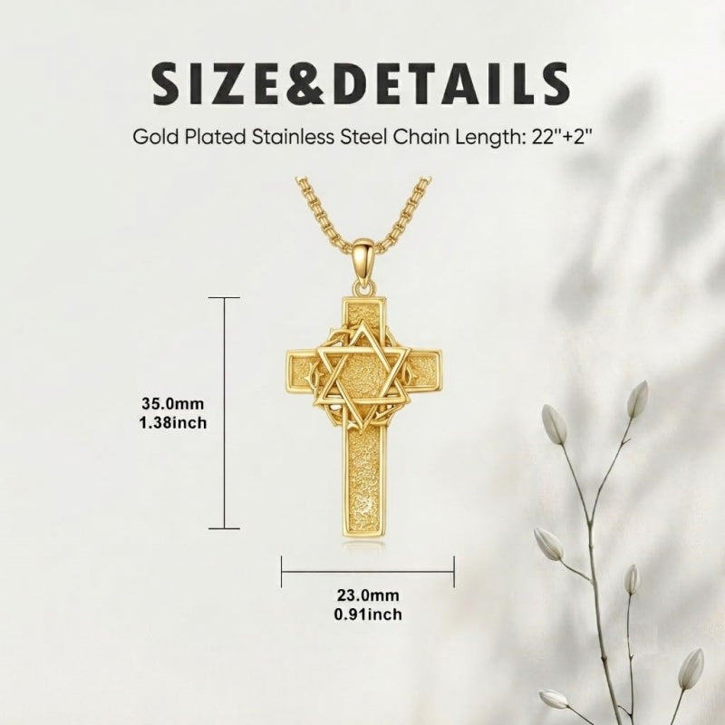 14K Gold Plated Cross Pendant Necklace for Men Religious Jewelry Christian Gift