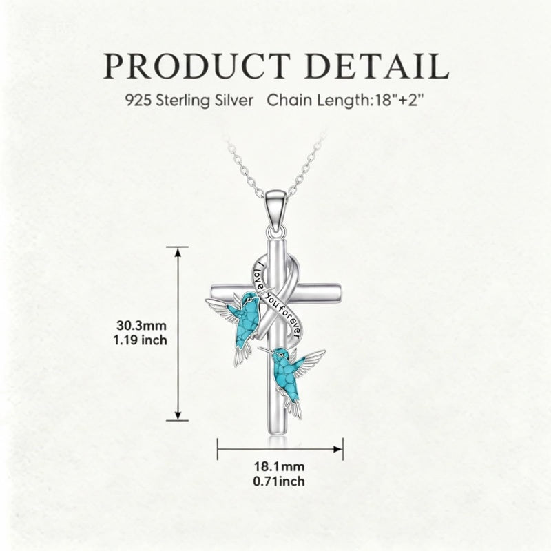 Sterling Silver  Hummingbird Blue Jay Dragonfly Butterfly Cross Necklace Engraved with I Love You Forever