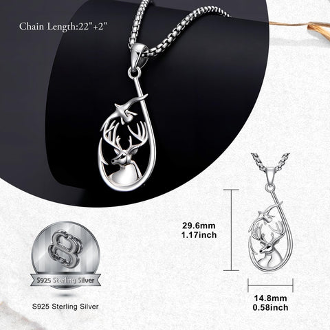 Sterling Silver Deer Bass Fish Wild Duck Fish Hook Pendant Necklace Hunting Jewelry Gifts for Men