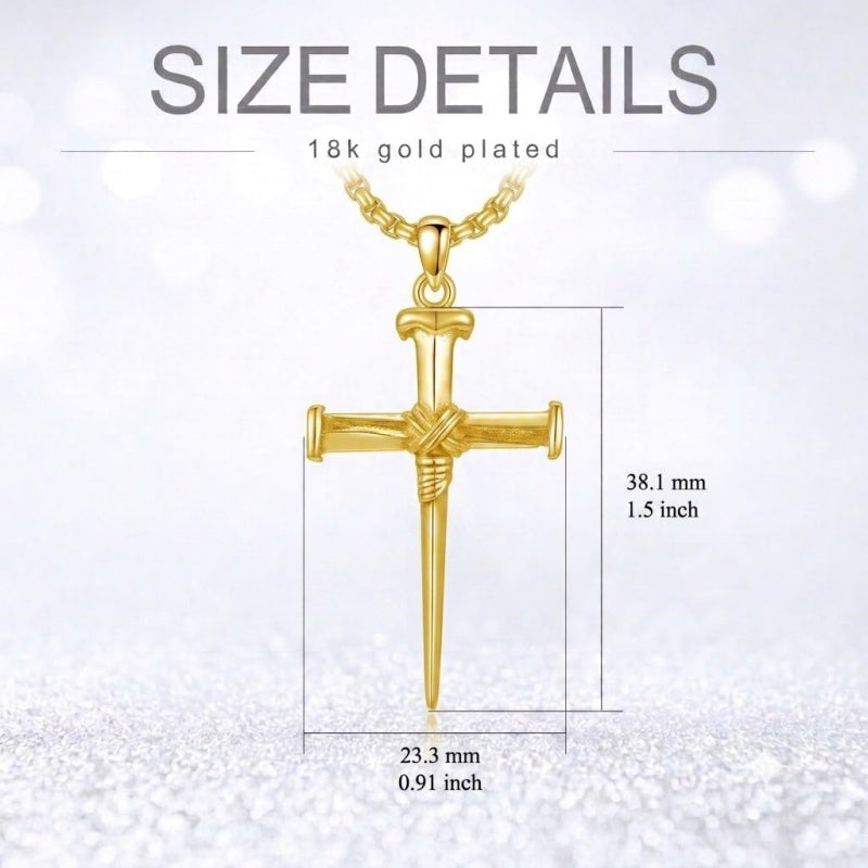 14K Gold Plated Cross Pendant Necklace for Men Religious Jewelry Christian Gift