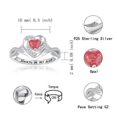 Sterling Silver Heart Urn Ring for Ashes Engraved With Always in My Heart