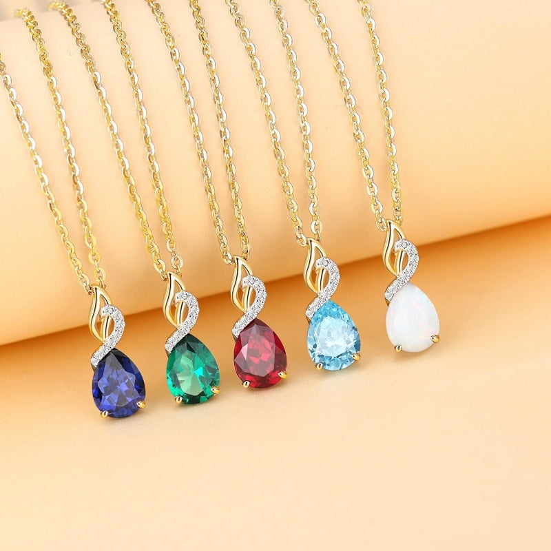 14K Gold Plated  Teardrop Birthstone Pendant Necklace Birthday Gifts for Women
