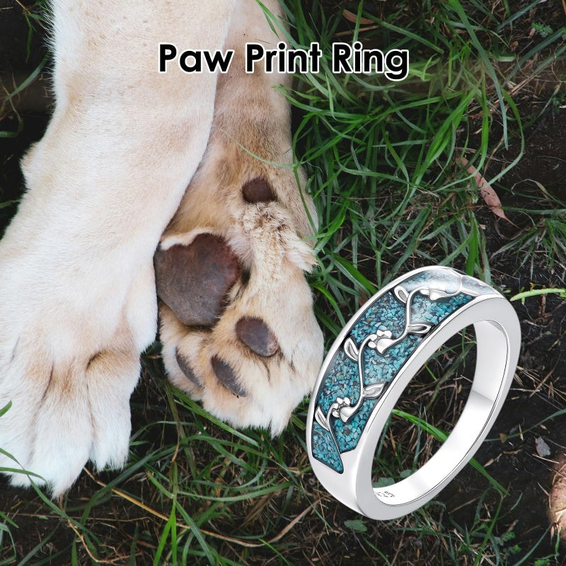 Sterling Silver Turquoise Butterfly Lotus Pet Paw Ring for Women