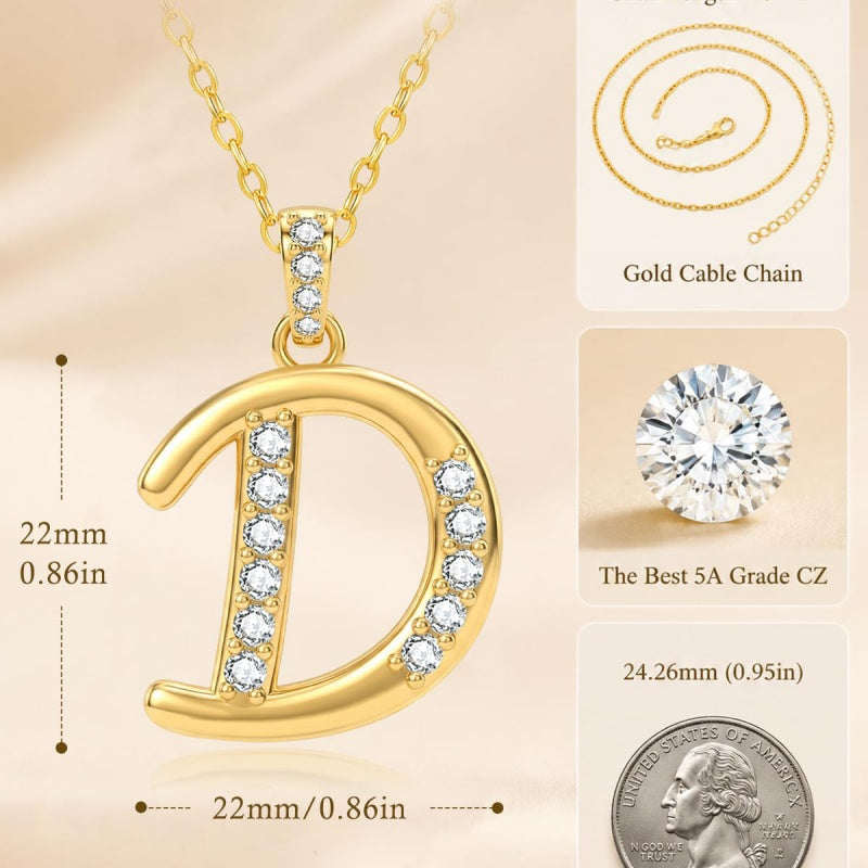 Cubic Zircon 14K Gold Plated Initial Letter A-Z Pendant Necklace